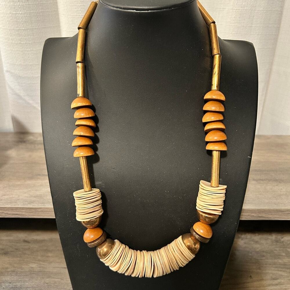 Vintage Chunky Boho Tribal necklace #G038 signed “ME”